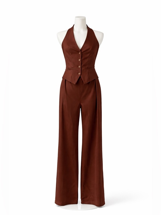 Madden Girl Pants - Madden Girl Brown Halter Waist Jumpsuit